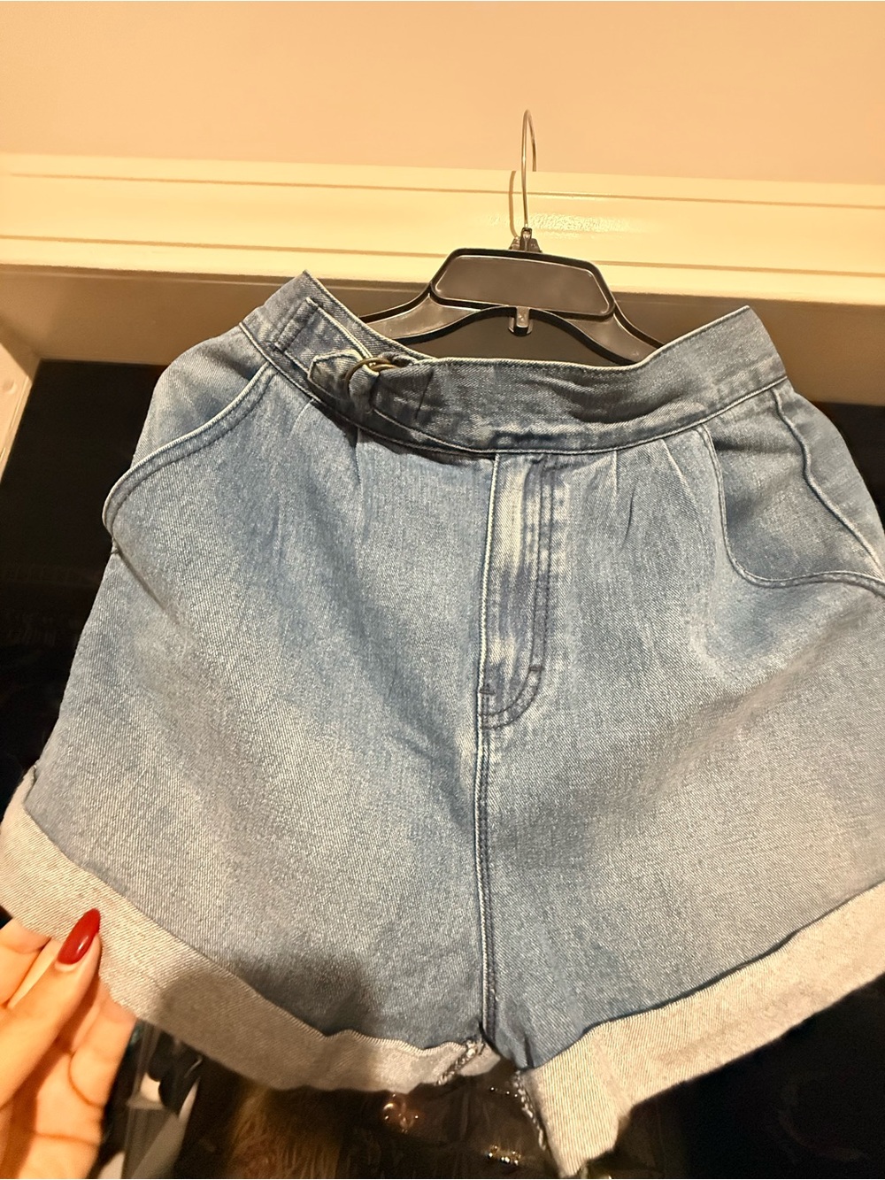 BDG Light Blue High-Waist Rolled Hem Denim Shorts